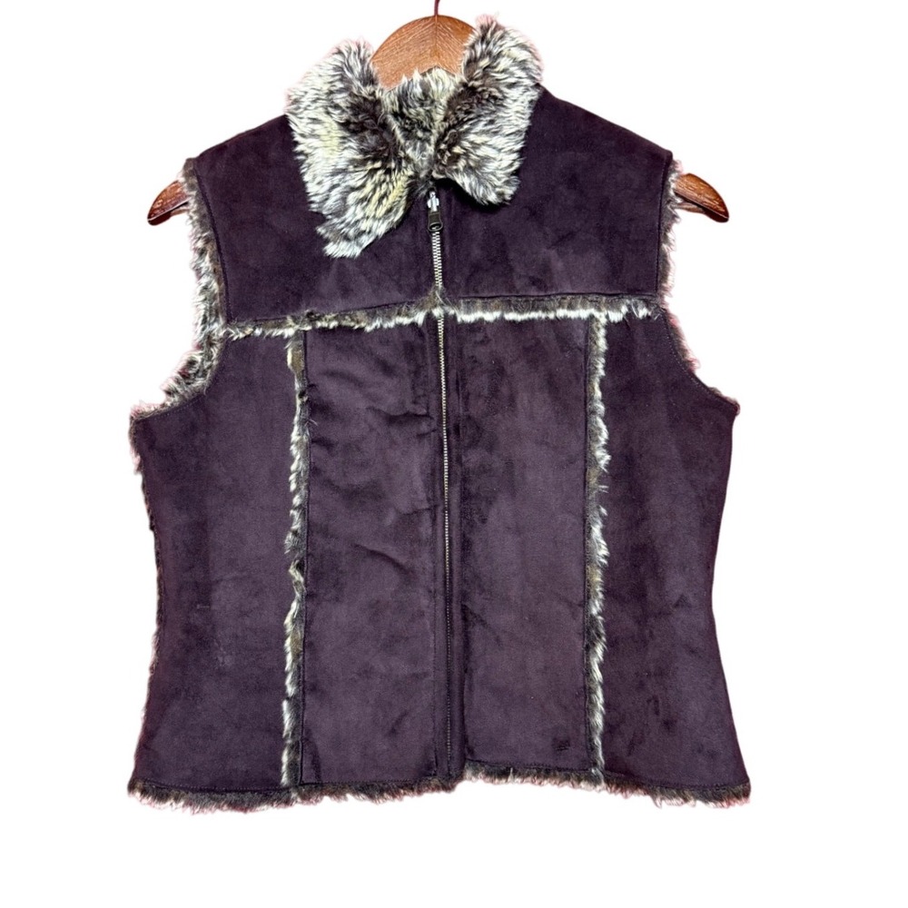 Unbranded Faux Suede Fur Vest Women Medium Brown Excellent Zip Up Sleeveless